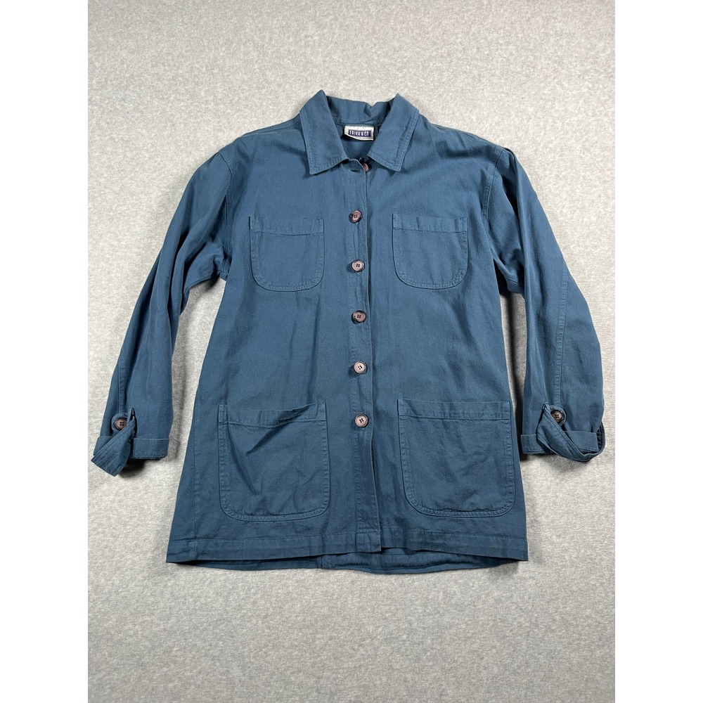 VTG Chore Barn Shirt Women S Blue Patch Pockets Cotton Utility Shacket Workwear